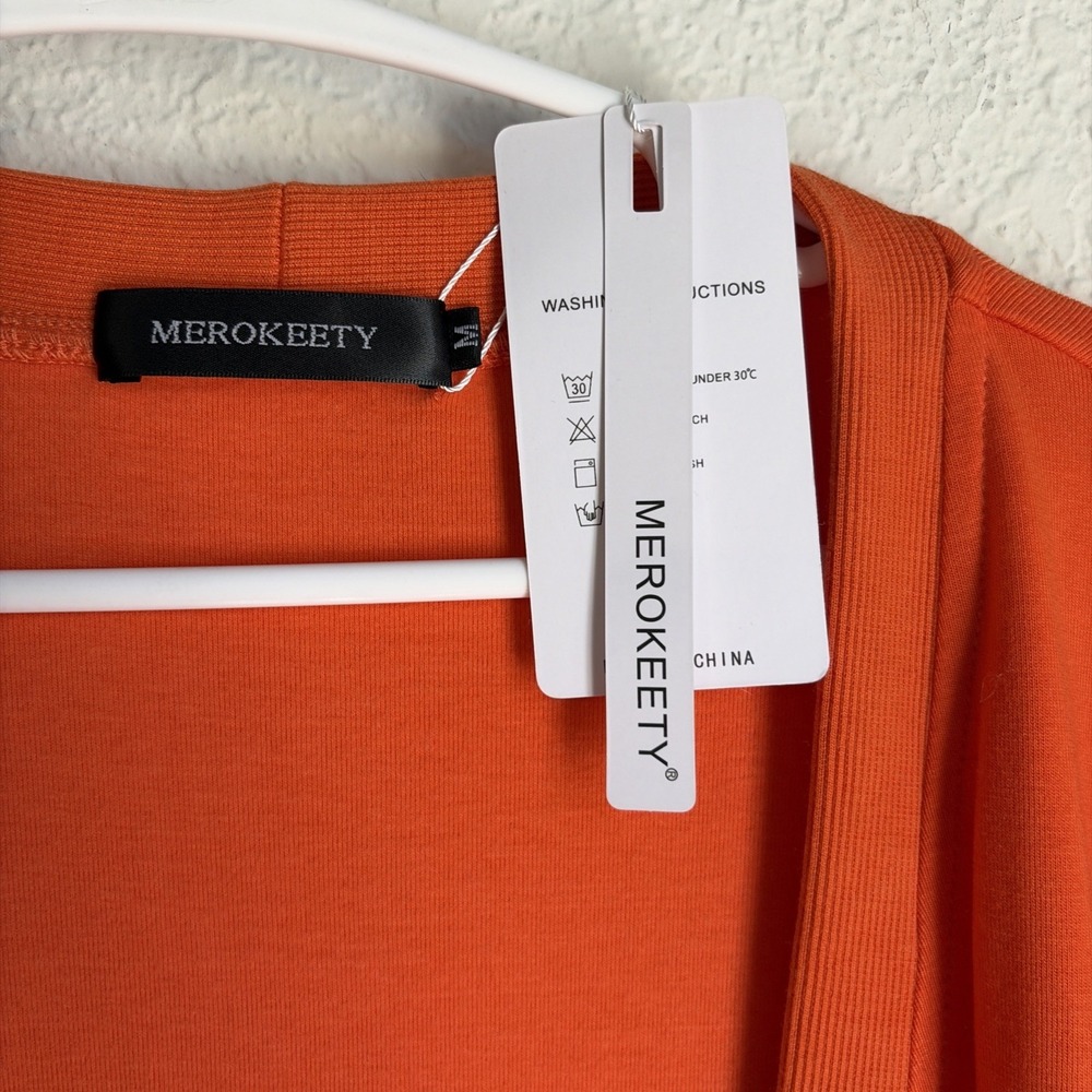 Brand New With Tag Retro Long Cheerful Orange Cardigan Size M Metal Snaps - Picture 2 of 7